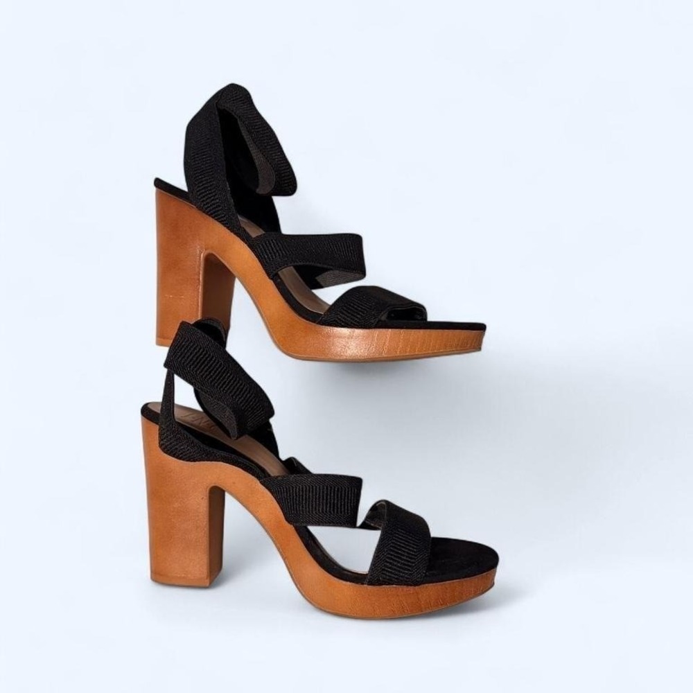 INC International Concepts Black Elastic Strap Block Heel Platform Sandals